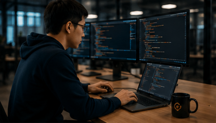 Developer working on multiple monitors